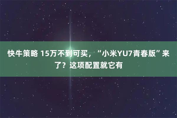 快牛策略 15万不到可买，“小米YU7青春版”来了？这项配置就它有